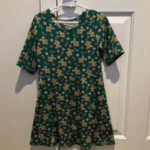 Green Gingerbread Patterned Kids Dress
